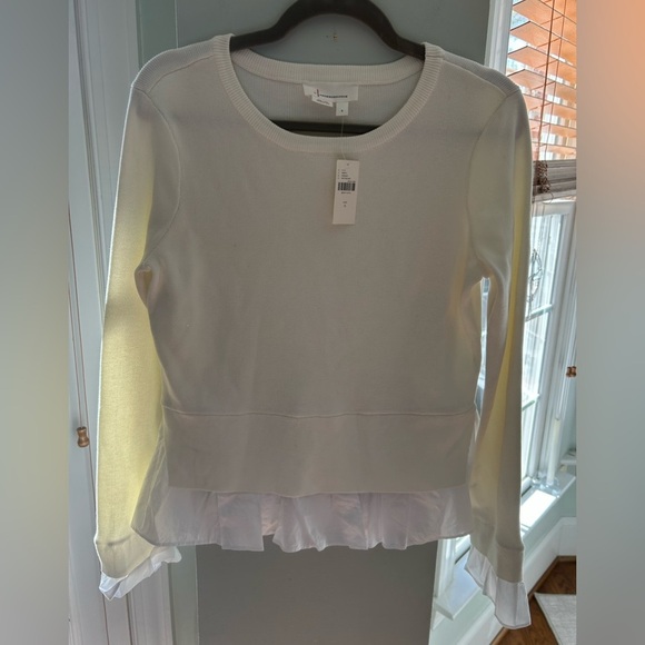 Anthropologie Sweaters - Anthropologie NWT Cream Crew Neck Sweater White Shirt Attached Women’s Small